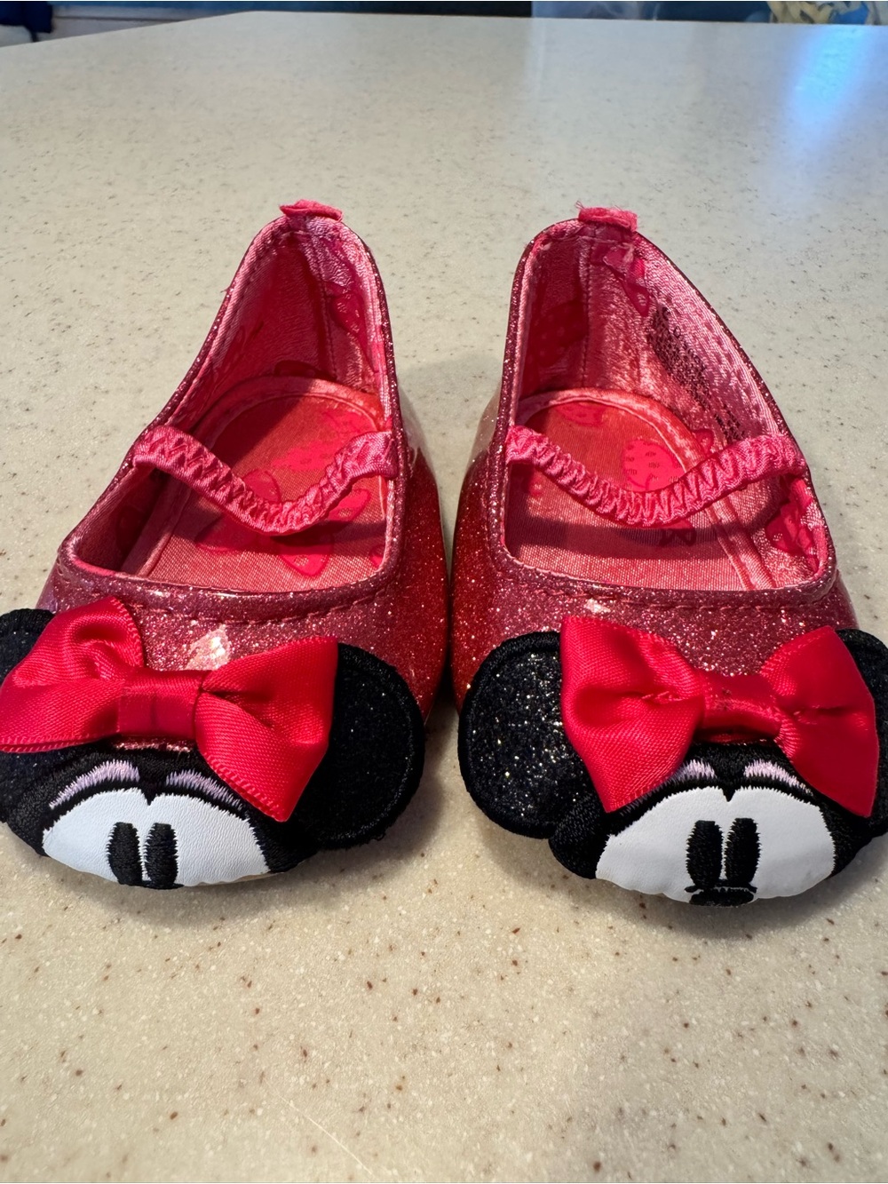 Disney Red Glitter Minnie Mouse Mary Jane Flats with Bow